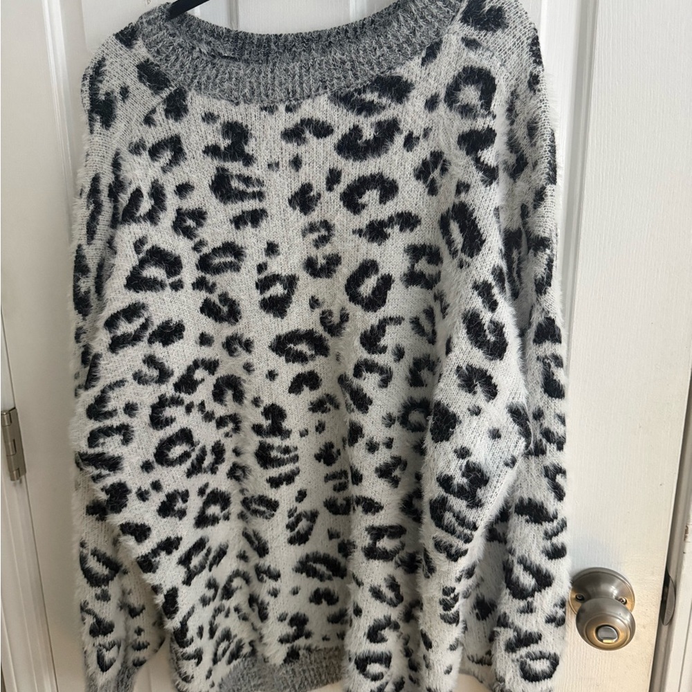 Pink Lily Gray and Black Animal Print Sweater